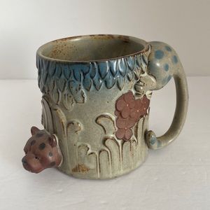 Vintage Studio Art Pottery Mug 3D Jungle Cat Head Tail Unique